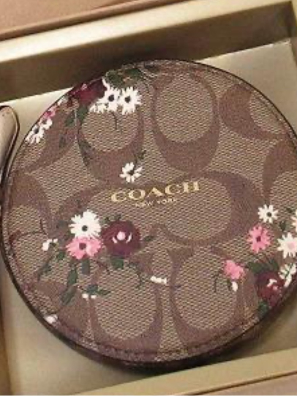 Coach Brown Signature Floral Round Pouch - Picture 10 of 10